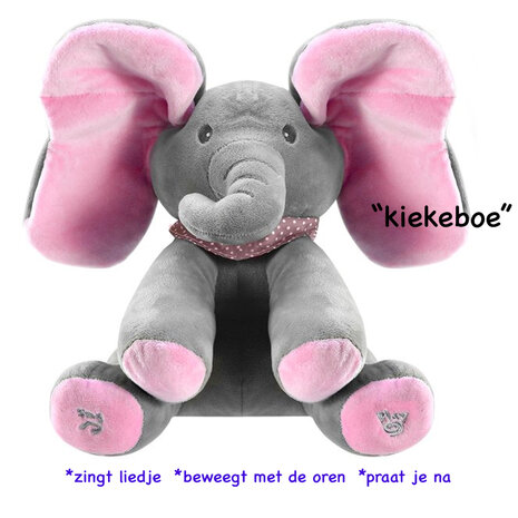 Flappy olifant - interactief knuffel speelgoed - kiekeboe  - beweegt met de oren - voice opname