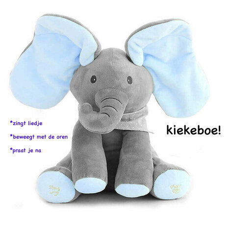 Flappy olifantje - interactief knuffel speelgoed - kiekeboe  - pratende olifant 30CM