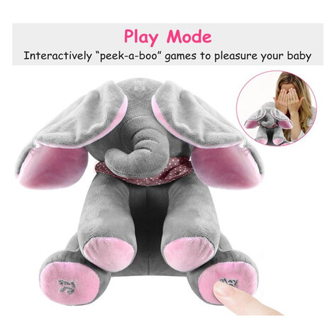 robot Speels aanbidden Flappy Olifantje - interactief knuffel speelgoed - kiekeboe - beweegt met  de oren - voice opname - zingt liedje - talking elephant 30CM - 24winkelen
