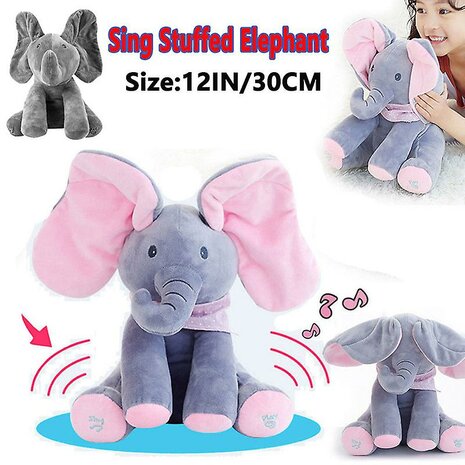 Flappy olifantje - interactief knuffel speelgoed - kiekeboe  - pratende olifant 30CM