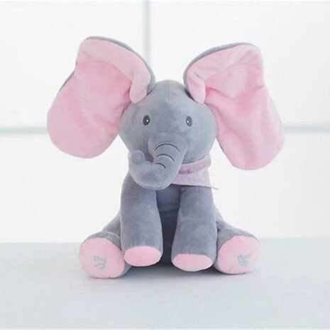 Flappy olifant - interactief knuffel speelgoed - kiekeboe  - beweegt met de oren - voice opname