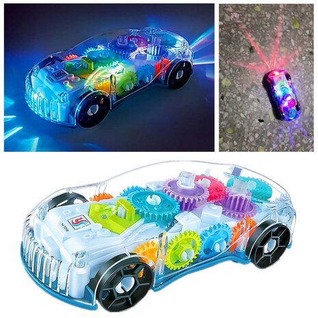 nationalisme Staren Draaien Gear Racing Car - speelgoed auto - transparant - muziek en LED lichtjes -  kan automatisch rijden - 18CM - 24winkelen