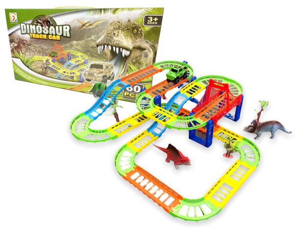 Race track set Dinosaur - Dinosaur Track car set 60 pieces - including dinos + car and accessories