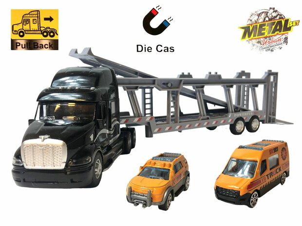 Truck car transporter + 2 mini roadside assistance 3in1 - pull-back drive