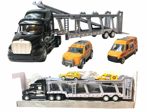 Truck car transporter + 2 mini roadside assistance 3in1 - pull-back drive