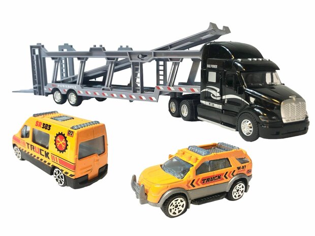 Vrachtwagen autotransporter + 2 mini wegenwacht  3in1 - pull-back drive