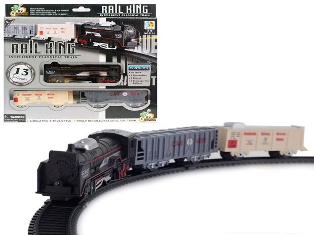 Speelgoed Trein set 13 stuks - Rail Baan 68x68 - met licht en kan rijden - Rail King&nbsp;