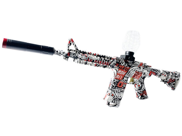 Gel Blaster- Elektrische geweer  - Red Graffiti  M4- compleet set incl. gel ballen - oplaadbaar - 75CM