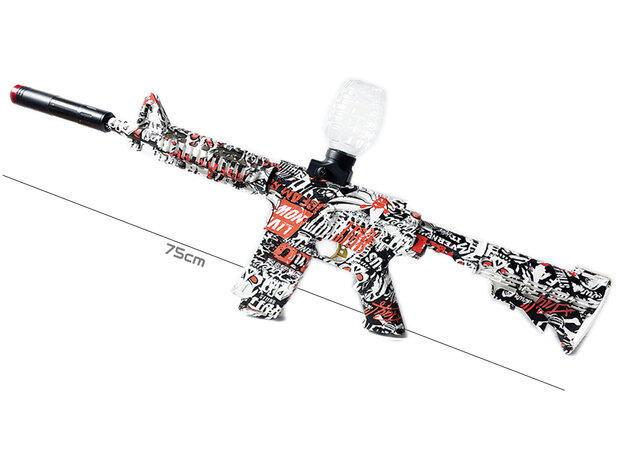 Gel Blaster- Elektrische geweer  - Red Graffiti  M4- compleet set incl. gel ballen - oplaadbaar - 75CM