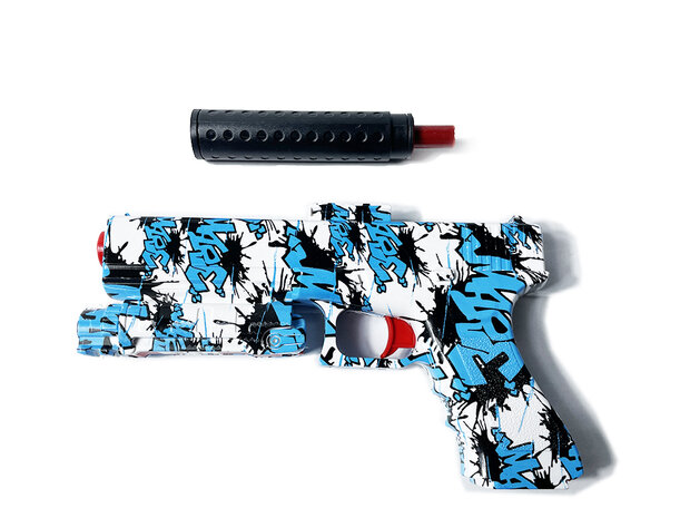 Gel Blaster- Elektrische pistool  - Blue Graffiti  - compleet set incl. gel ballen - oplaadbaar - 37CM