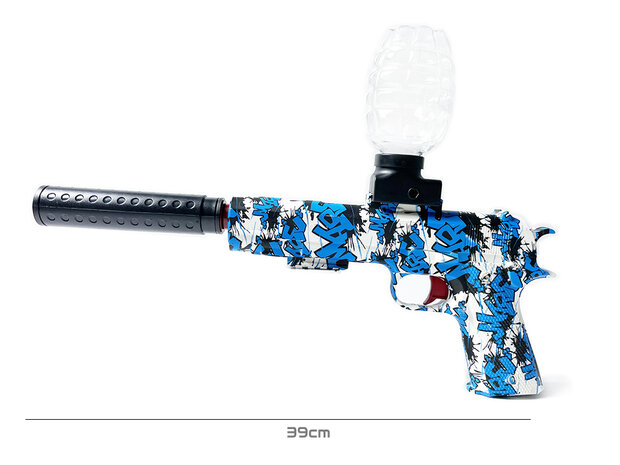 Gel Blaster - M1911 Blue Graffiti - compleet set incl. gel ballen + pijlen - oplaadbaar - 39CM