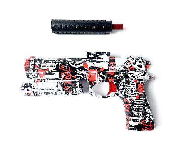 Gel Blaster- Elektrische pistool  - Red Graffiti  - compleet set incl. gel ballen - oplaadbaar - 38CM