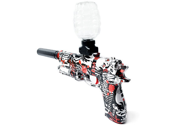 Gel Blaster- Elektrische pistool  - Red Graffiti  - compleet set incl. gel ballen - oplaadbaar - 38CM