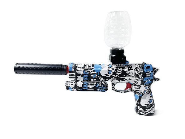 Gel Blaster- Elektrische pistool  - Blue Graffiti  - compleet set incl. gel ballen - oplaadbaar - 38CM