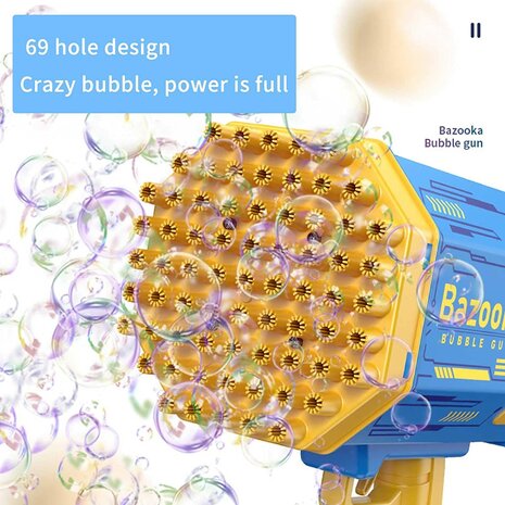 Bubble Gun Bazooka - bubble maker - soap bubble machine - 69 holes for 5000 bubbles - rechargeable