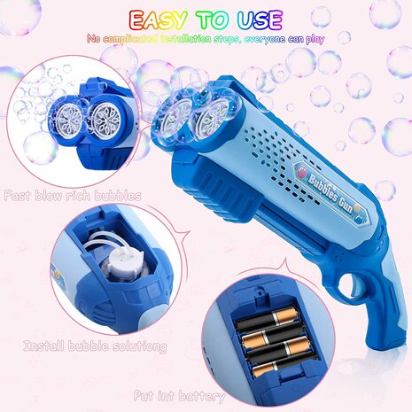 Bubble toy gun - Bubble machine - Automatic firing - LED lighting - incl. 2x soap