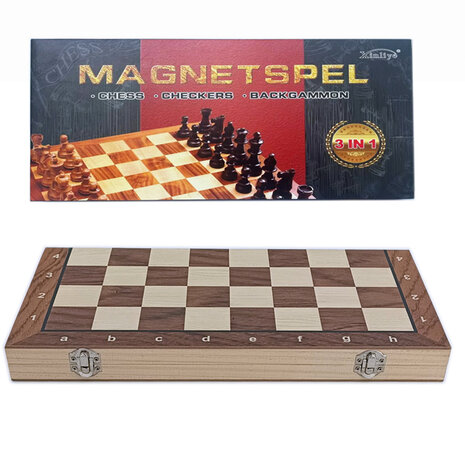 Magnetisch speelbord - set 3in1 - opvouwbaar - Schaakspel - damspel - backgammon - 34CM
