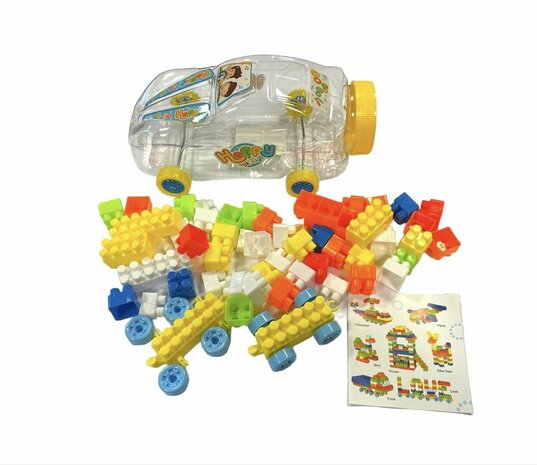 Bouwblokken in auto verpakking - 65 stuks blokjes speelgoed