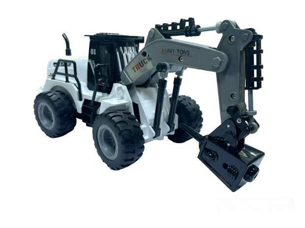 Speelgoed rc voertuig met grijpkraan - 1:50 - radiografisch werkvoertuig wit