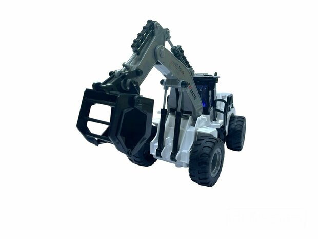 Speelgoed rc voertuig met grijpkraan - 1:50 - radiografisch werkvoertuig wit