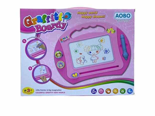Magnetic Color Drawing Board - incl. accessories - toys - 33X25 cm pink