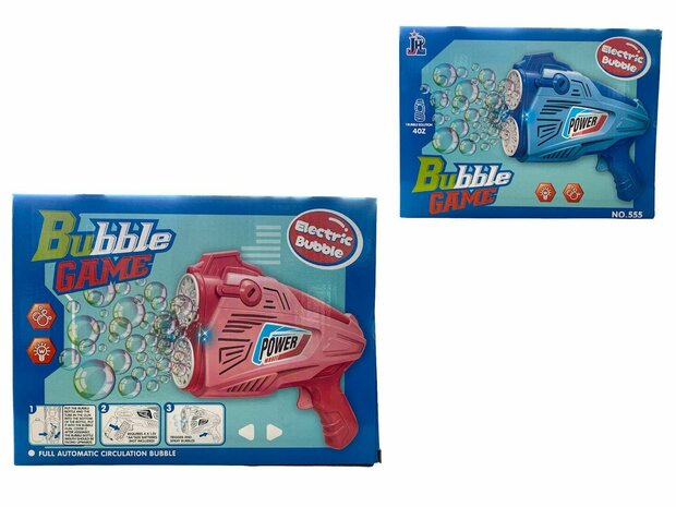 Bubble blowing toy gun - shoots bubbles automatically - Bubble Game - incl soap pink