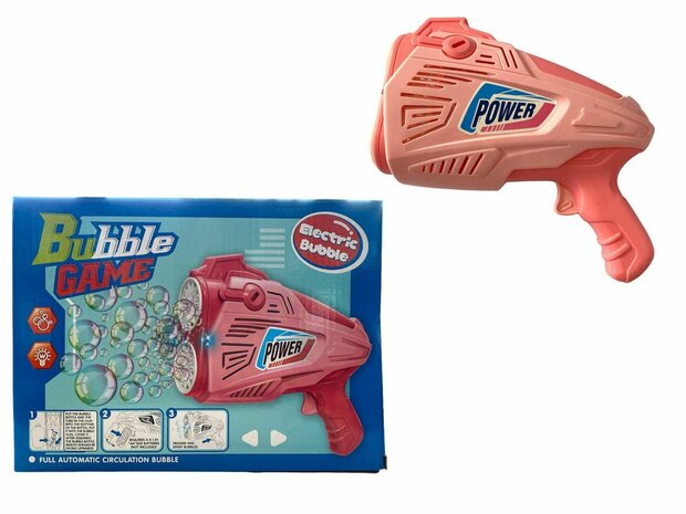 Bubble blowing toy gun - shoots bubbles automatically - Bubble Game - incl soap pink