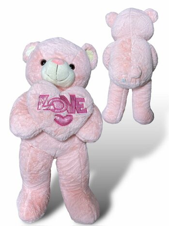 Knuffelbeer Groot Roze- 75CM- zacht knuffel - met Love kussentje - Teddy beer