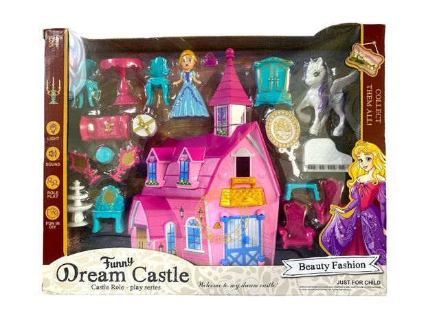 Prinsessenkasteel - Dream Castle - incl 19 accessoires en prinsesje + pony - licht en geluid