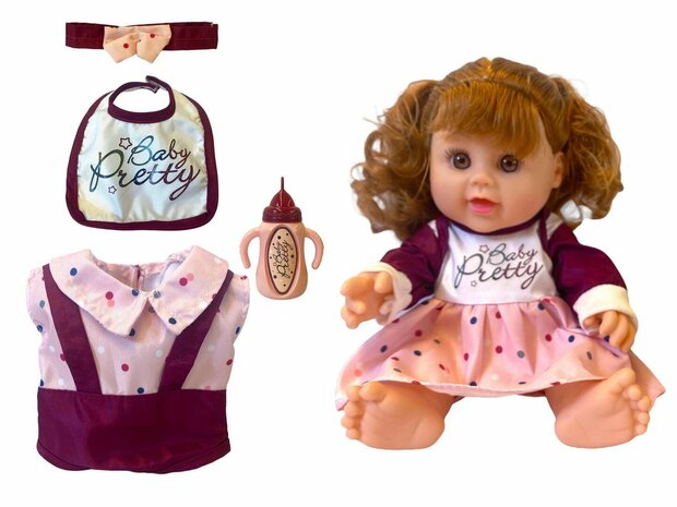 Newborn Baby doll - 28 cm - drink and pee function - makes sound - incl. accessories