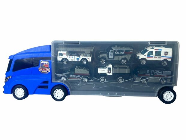 Politie vrachtwagen set - transporter - 6-delig set - truck koffer - 36.4 cm