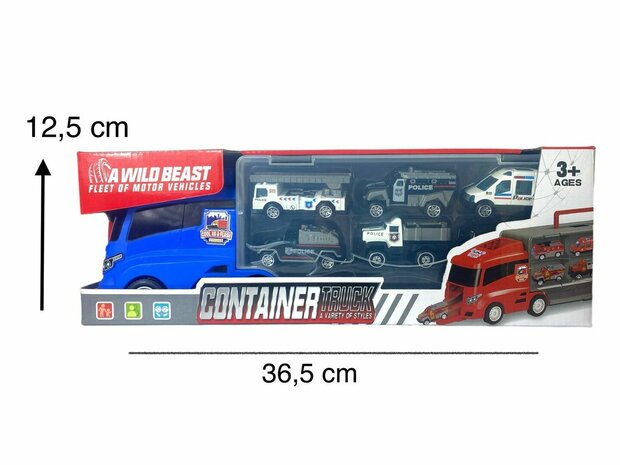 Police truck set - transporter - 6-piece set - truck case - 36.4 cm