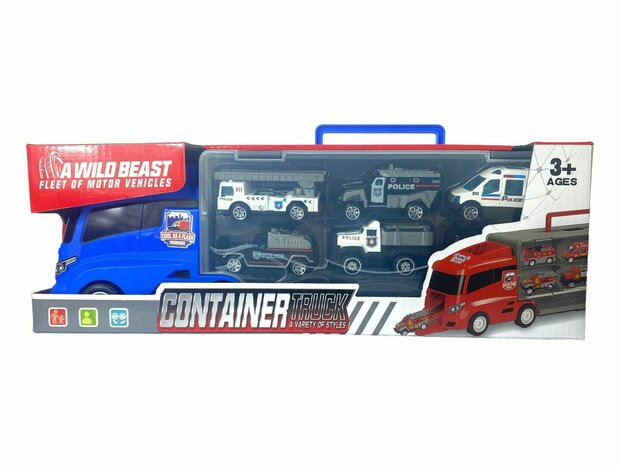 Police truck set - transporter - 6-piece set - truck case - 36.4 cm
