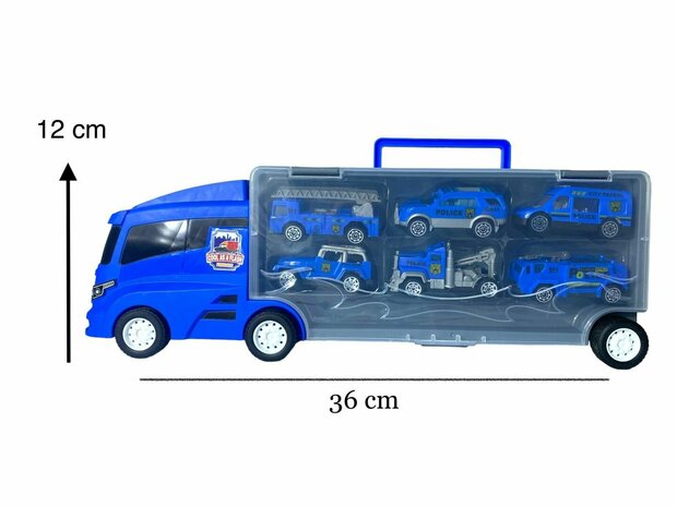 Truck set Police- transporter - 6-piece set - truck case - 36.4 cm