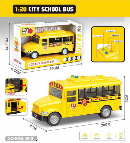 City Schoolbus - met licht en geluid 20 cm geel - frictie speelgoed busje