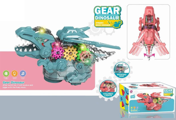 Gear Dinosaur - with moving wings - makes dino sounds and lights - interactive dinosaur 22.5CM