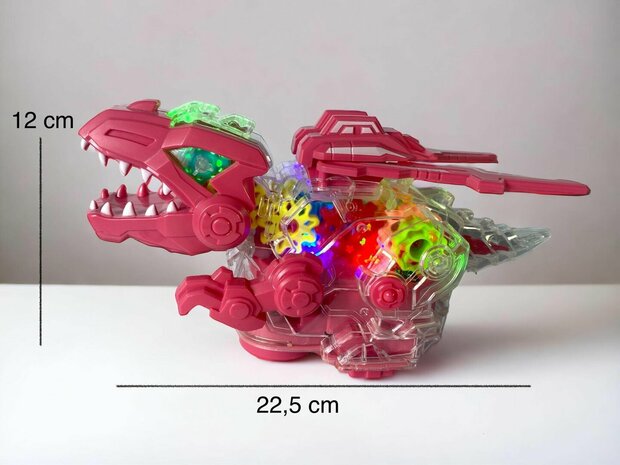 Gear Dinosaur - with moving wings - makes dino sounds and lights - interactive dinosaur