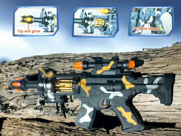 Machine Gun - met licht en geluid - trileffect en bewegende kogelriem - 38CM