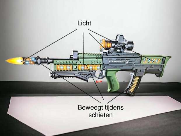 Assault Sound Rifle - met 3D licht en geluid - tril effect - bewegende kogelriem - 60CM