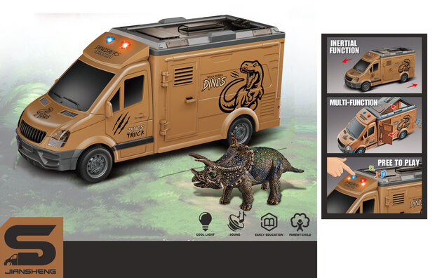 Dinosaur Transport Truck - Friction vehicle - Light and sound - incl. dinosaur figure - truck