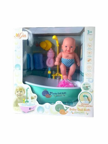 Babypop met bad - incl. bad accessoires - Baby Doll Bathroom Set