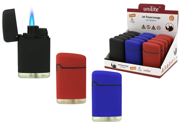 Jet Flame Unilite lighters - turbo lighter - 15 pieces in display - 3 soft color