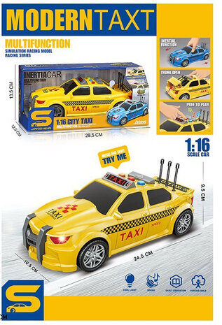 City Taxi - speelgoed taxi met geluids- en lichteffecten - frictiemotor - 1:16