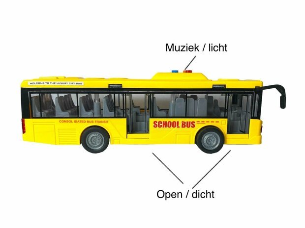 City Schoolbus - 27CM - frictie motor - speelgoedvoertuig - licht en geluid