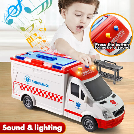 Ambulance speelgoed met licht en sirene geluidseffecten - door wrijving aangedreven wielen 