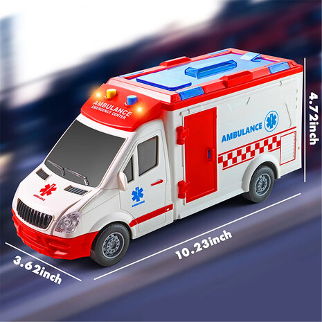 Ambulance speelgoed met licht en sirene geluidseffecten - door wrijving aangedreven wielen 