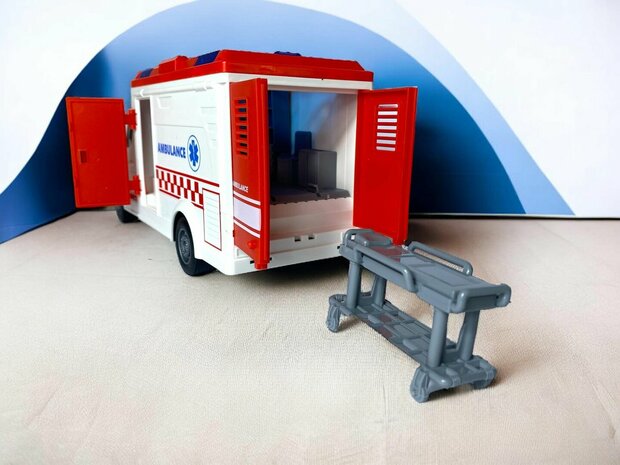 Ambulance toy with light and siren sound effects - friction driven wheels