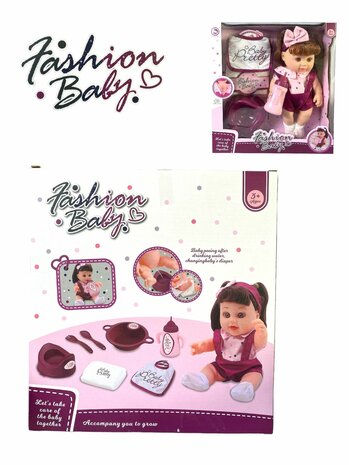 Newborn Baby doll - 28 cm - drink and pee function - makes sound - incl. accessories 2