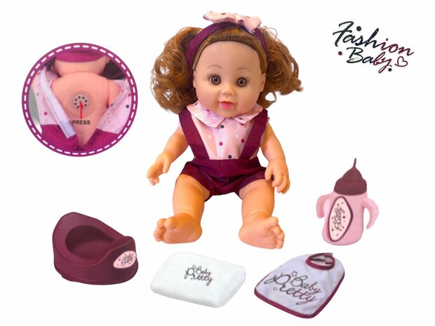 Newborn Baby doll - 28 cm - drink and pee function - makes sound - incl. accessories 2