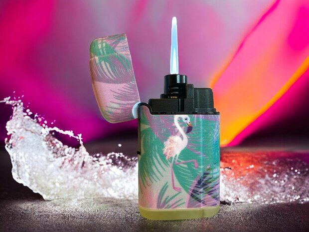 Jet Flame lighters - turbo lighter - 4 pieces in display - flamingo print - soft touch